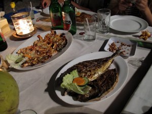 grilled prawns and snapper